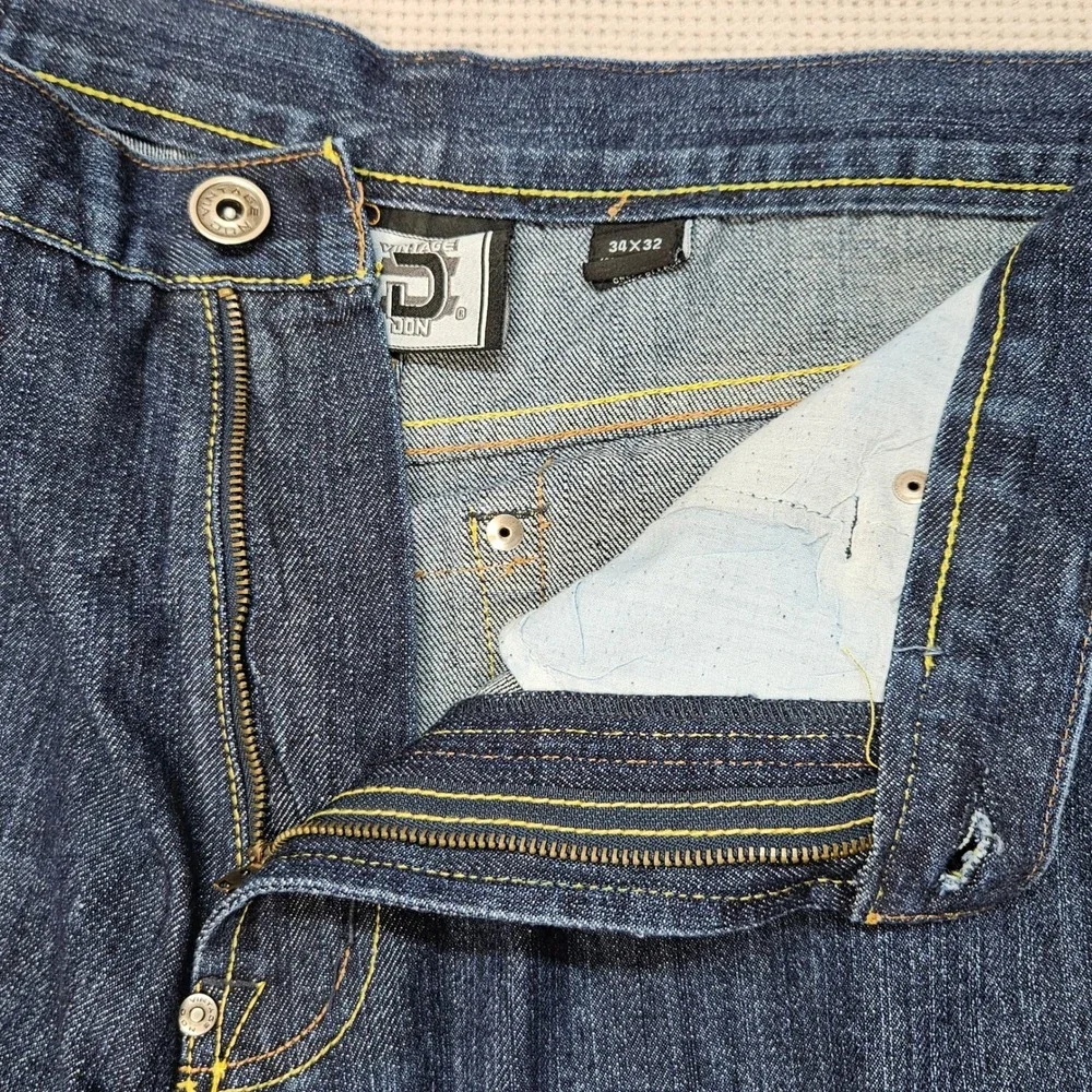 Vintage Don Baggy Jeans‎ Mens 34x32 Dark Wash Wide Leg Y2K Streetwear Distressed